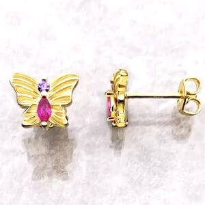NWOT Sterling silver 14K yellow gold plated pink crystal butterfly earrings
￼